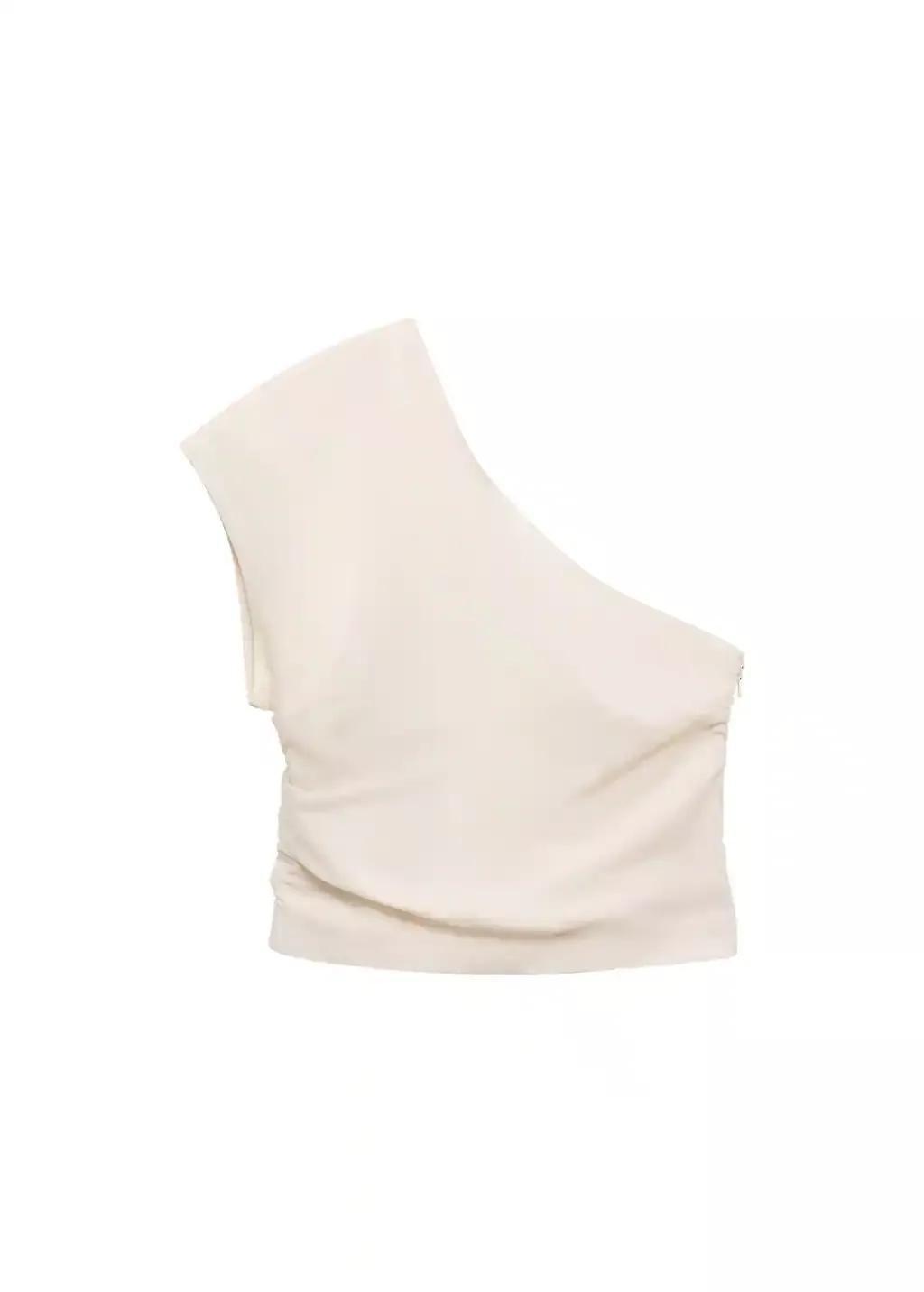 White Asymmetrical Linen Top, , large image number 3