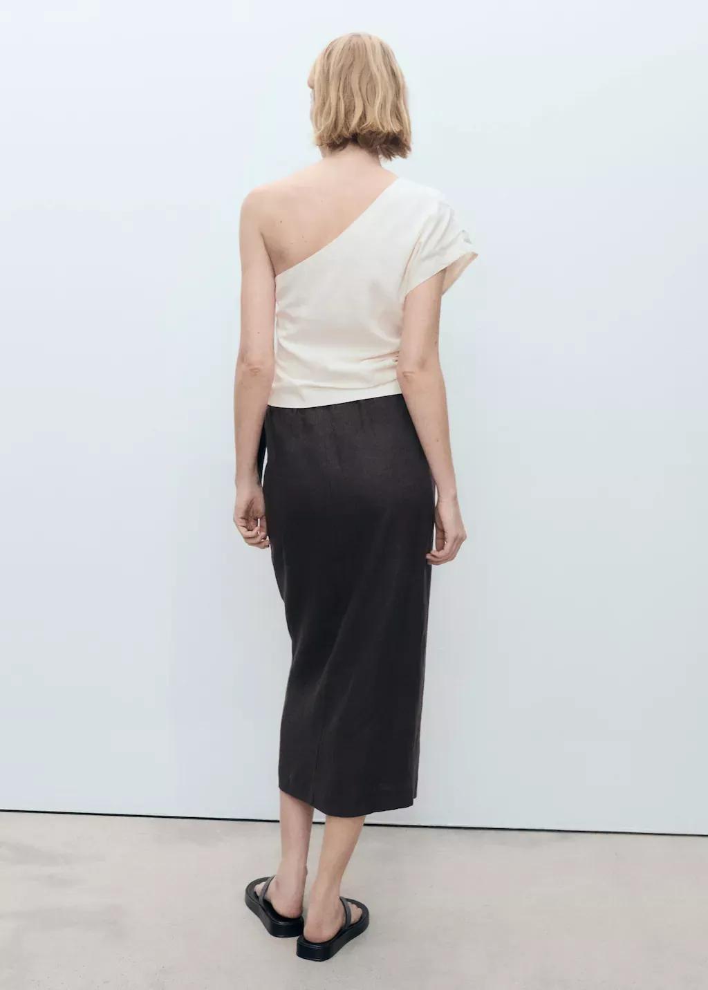 White Asymmetrical Linen Top, , large image number 4