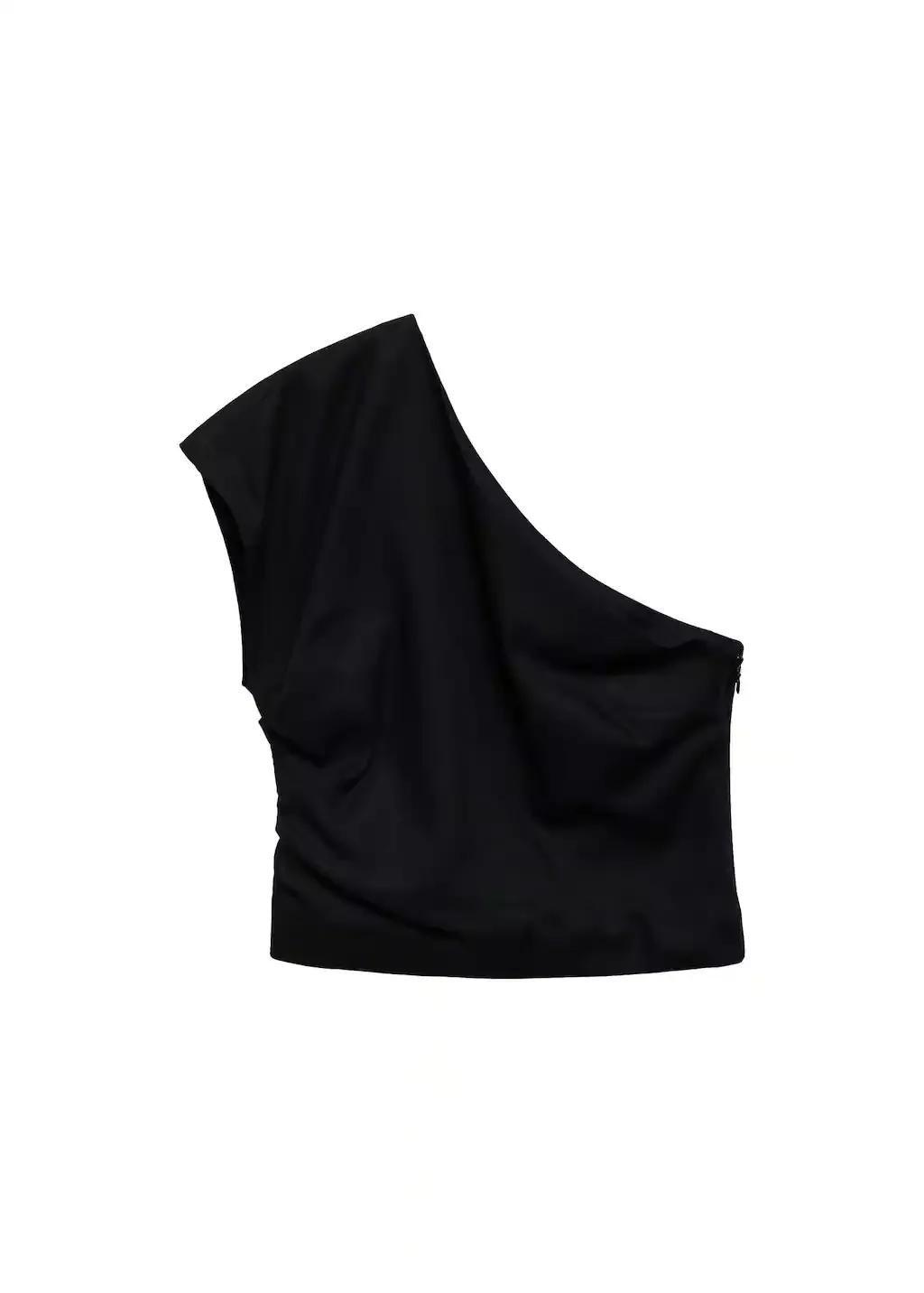 Black Asymmetrical Linen Top, , large image number 3