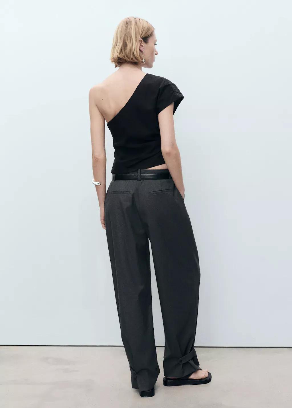 Black Asymmetrical Linen Top, , large image number 4