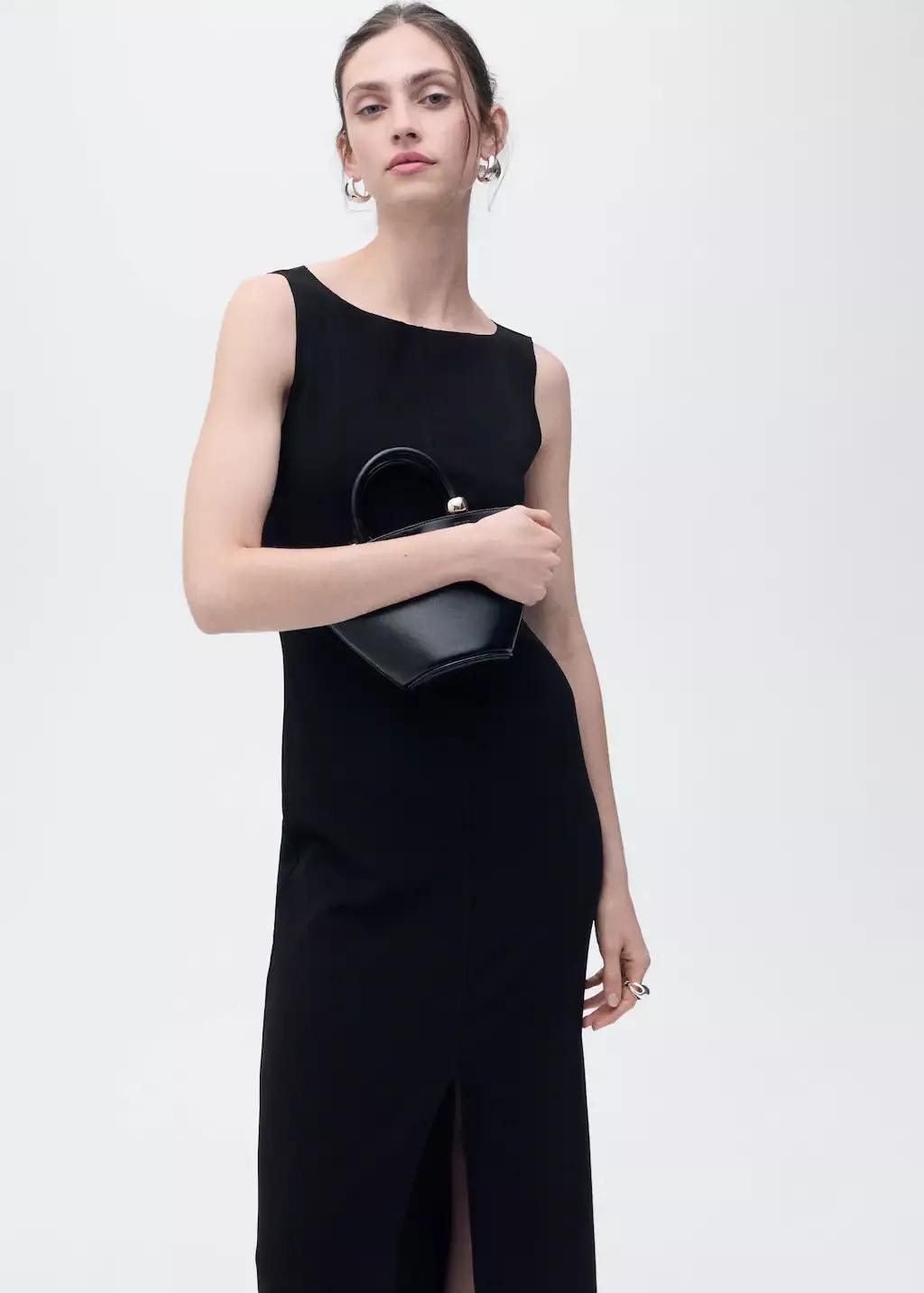 Black Boat-Neck Knitted Dress, , large image number 0