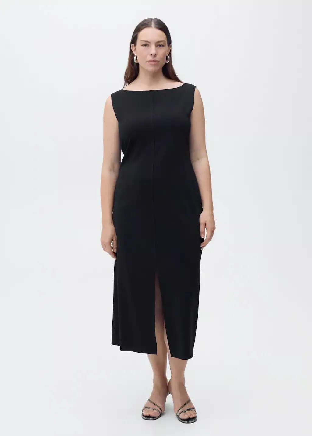 Black Boat-Neck Knitted Dress, , large image number 3