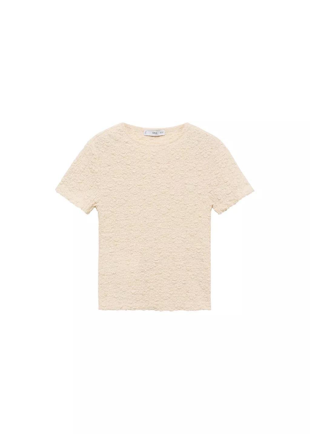 Beige Textured Cotton-Blend T-Shirt, , large image number 3