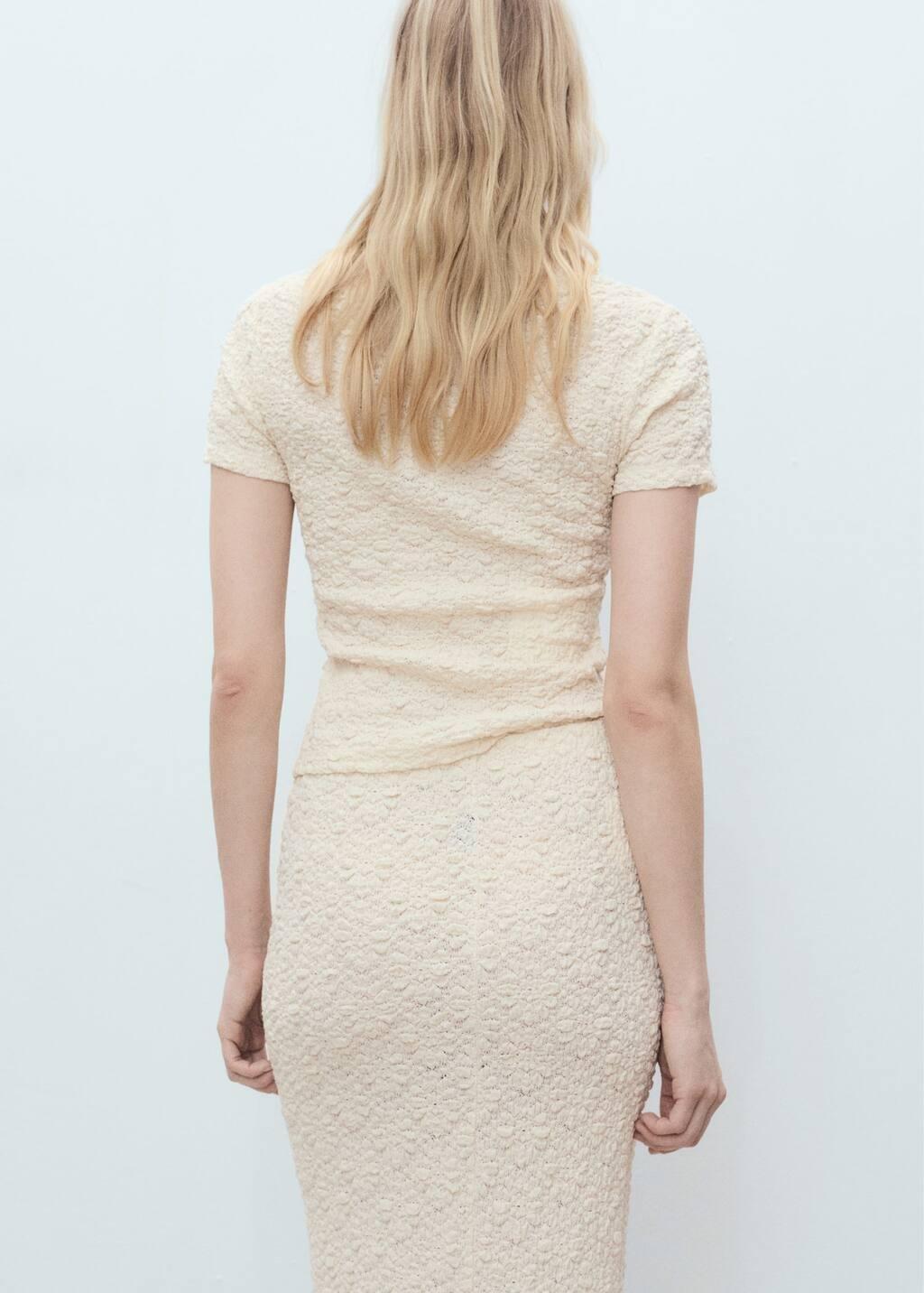 Beige Textured Cotton-Blend T-Shirt, , large image number 5