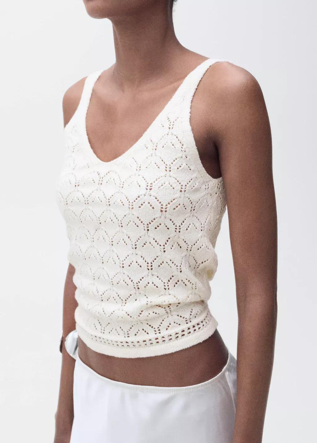 Beige Openwork Details Knit Top, , large image number 0