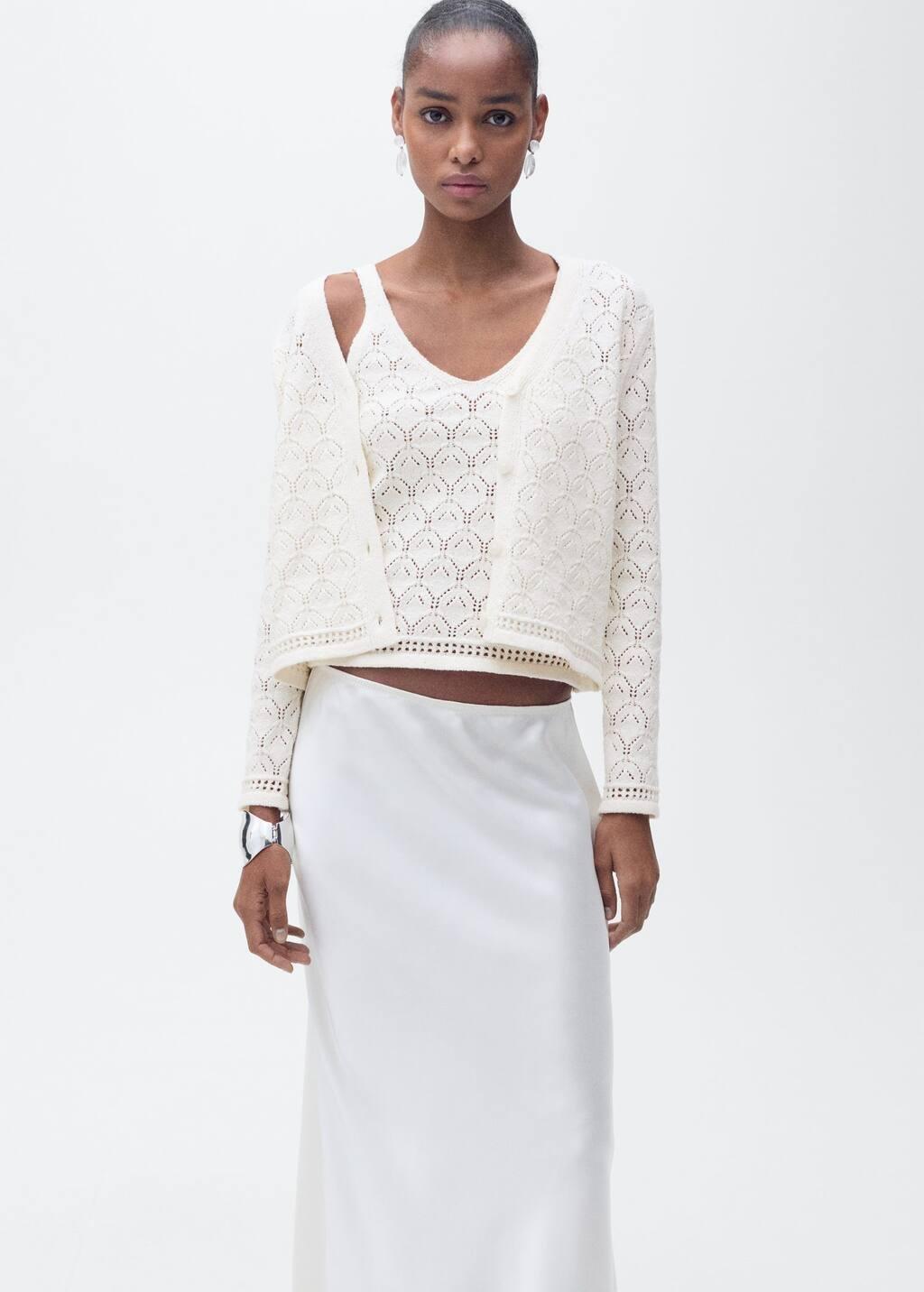 Beige Openwork Details Knit Top, , large image number 2