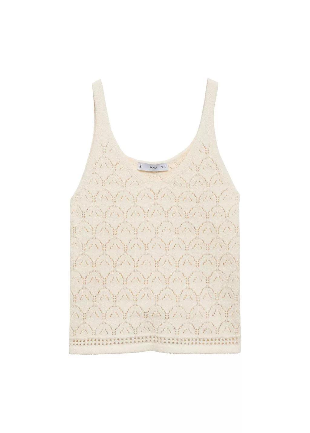Beige Openwork Details Knit Top, , large image number 3