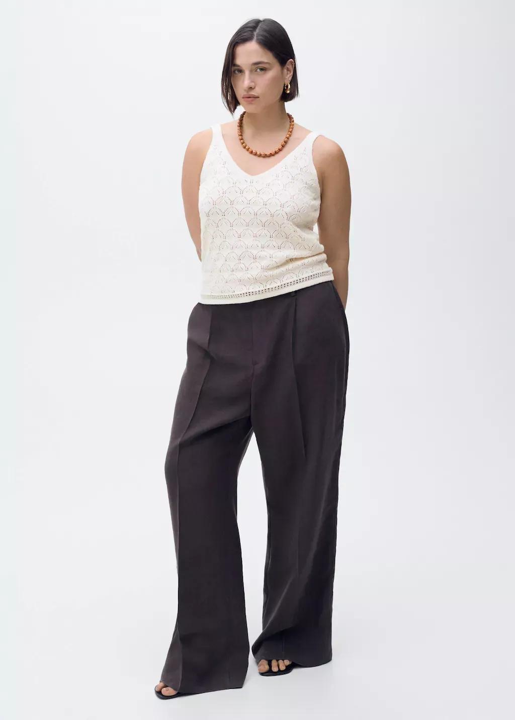 Beige Openwork Details Knit Top, , large image number 5