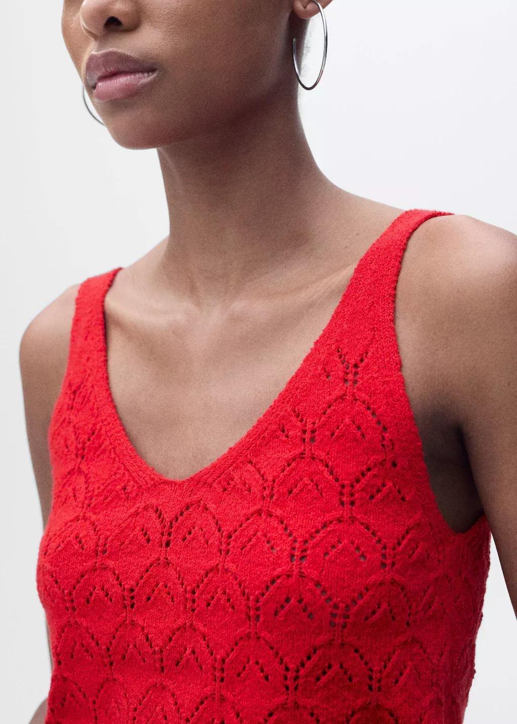 Red Openwork Details Knit Top, , large image number 2