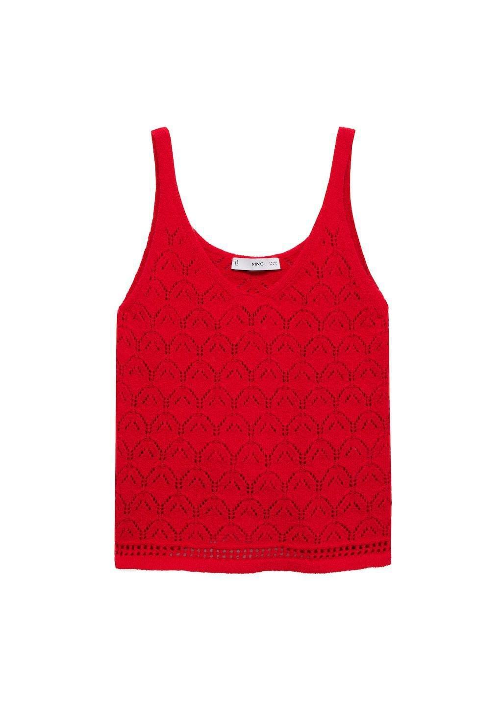 Red Openwork Details Knit Top, , large image number 3