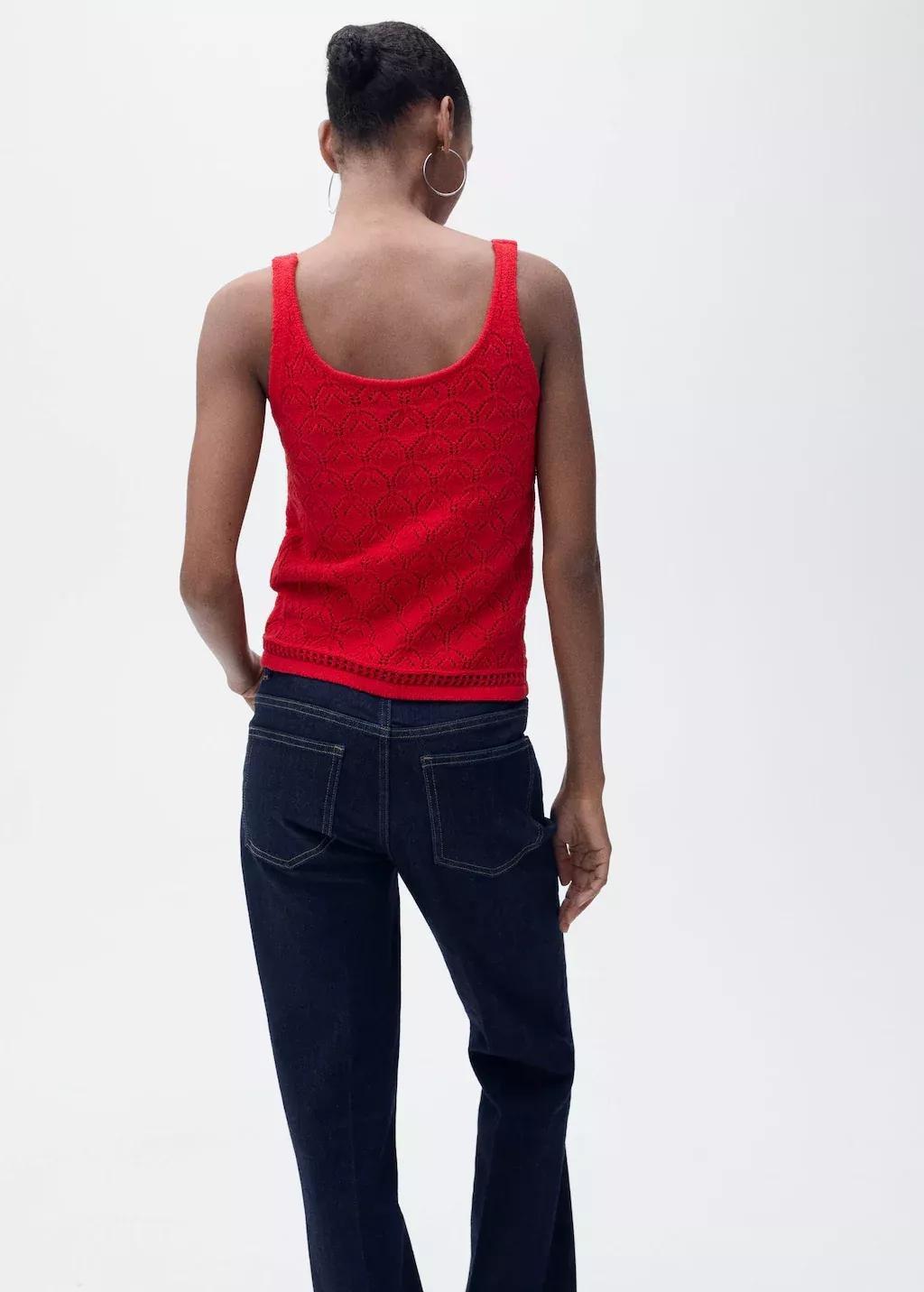 Red Openwork Details Knit Top, , large image number 5