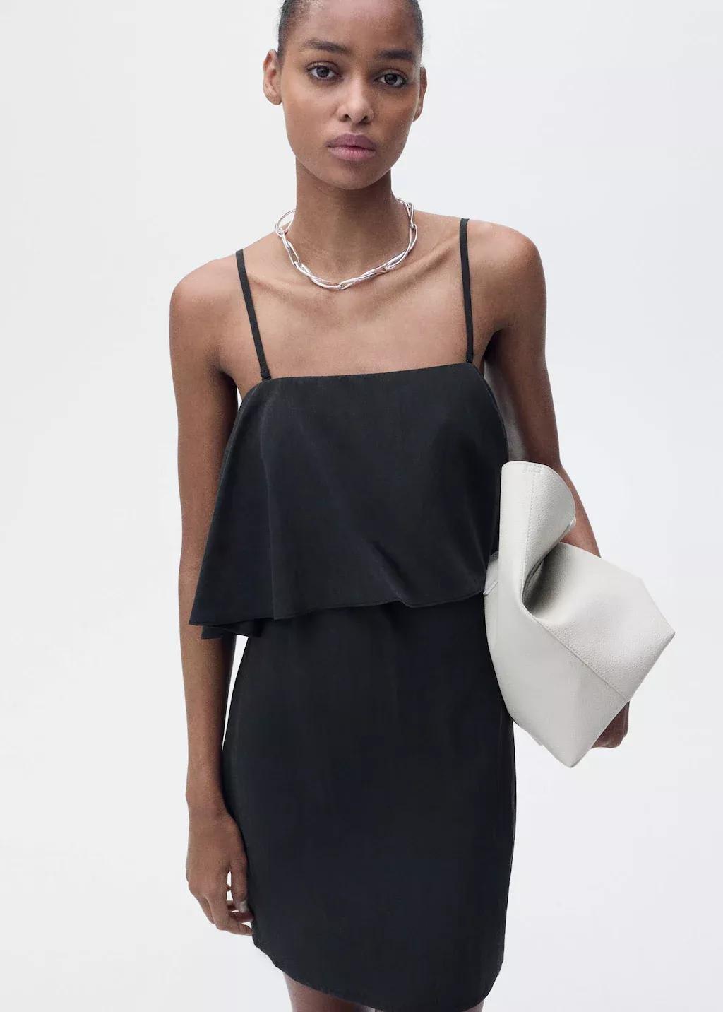 Black Lyocell Dress With Ruffles, , large image number 0