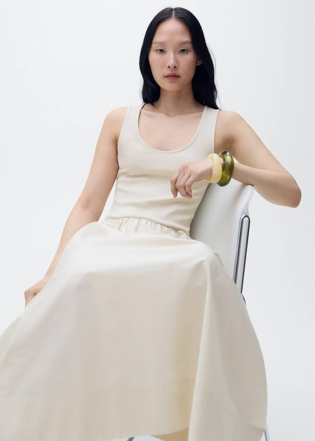 Beige Flared Dress In Combined Fabric, , large image number 1