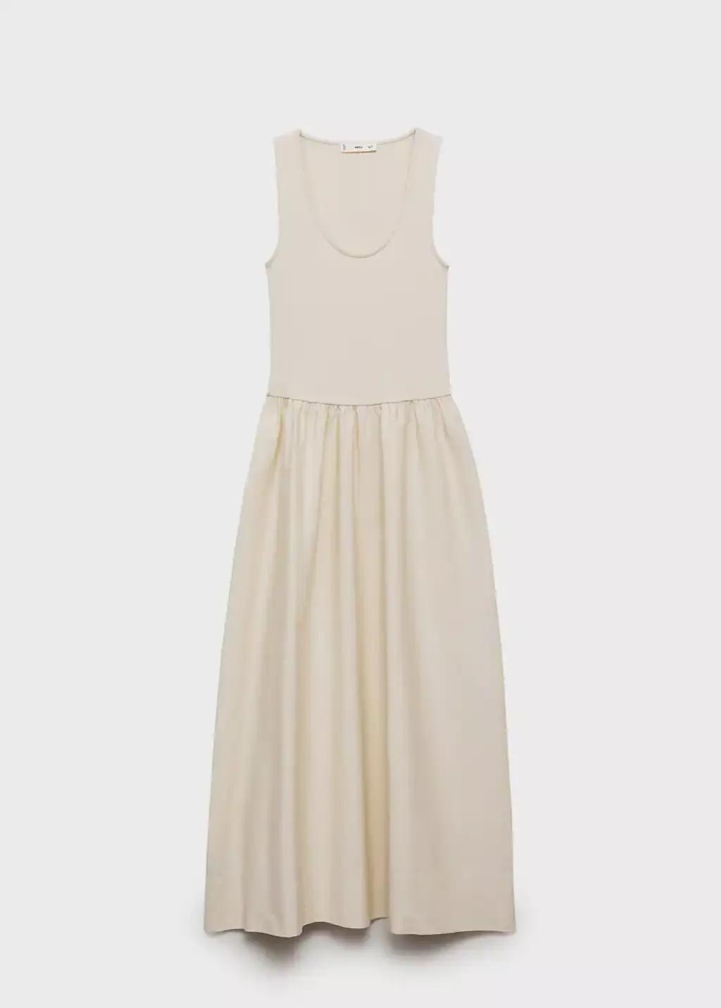 Beige Flared Dress In Combined Fabric, , large image number 4