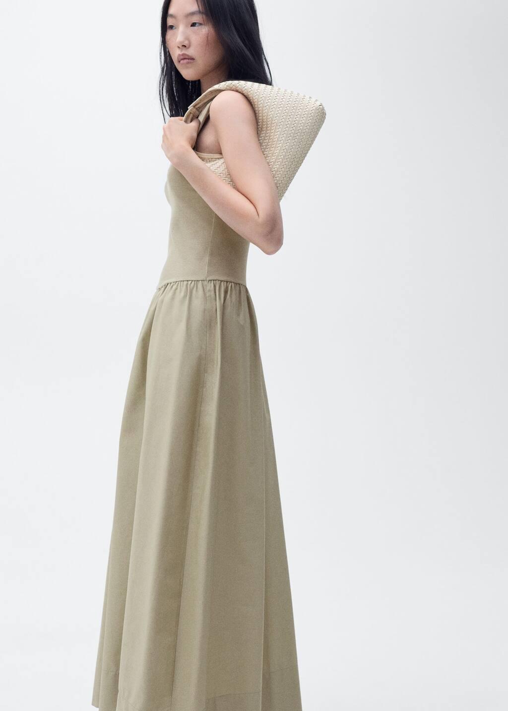 Khaki Flared Dress In Combined Fabric, , large image number 2