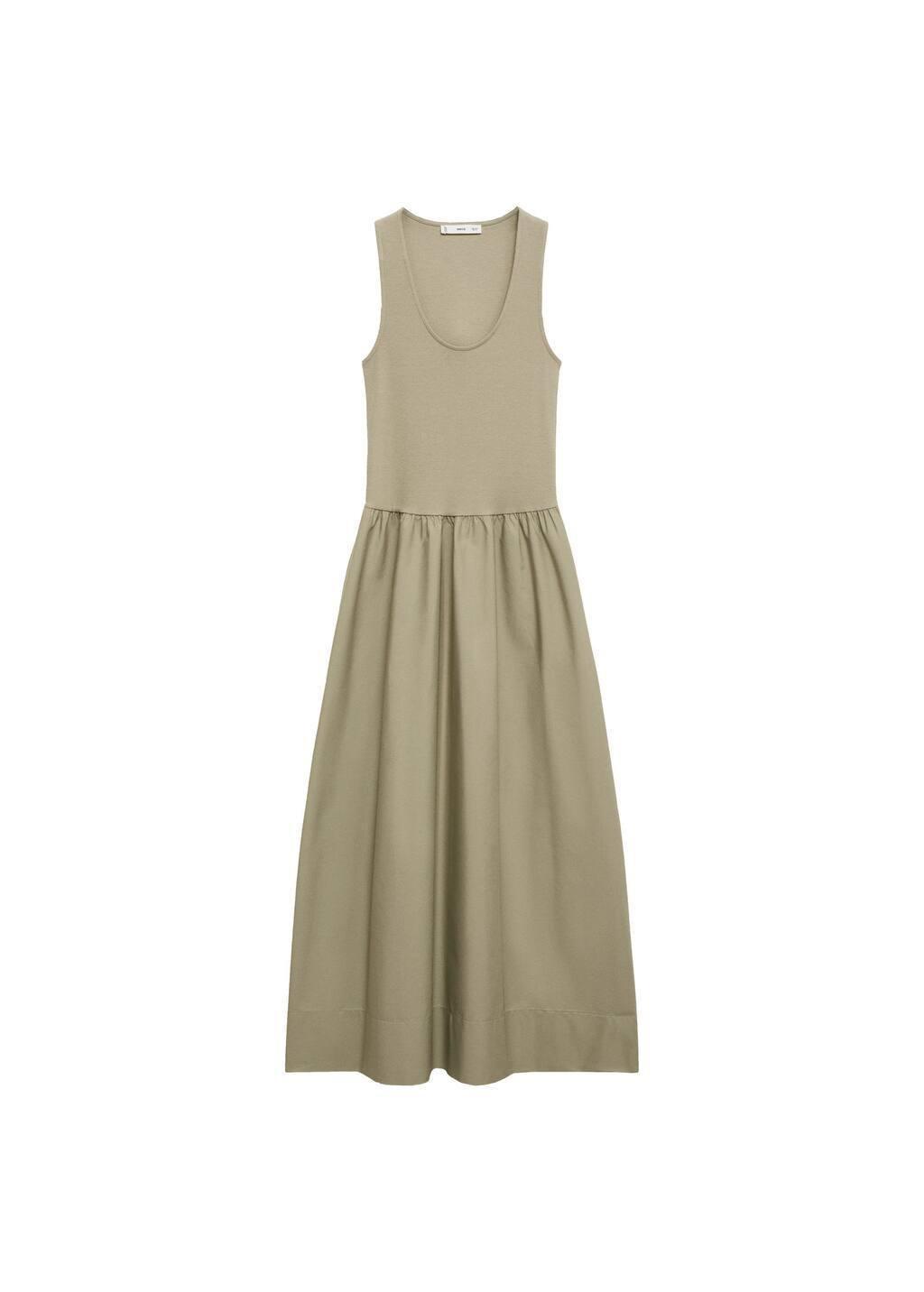 Khaki Flared Dress In Combined Fabric, , large image number 3