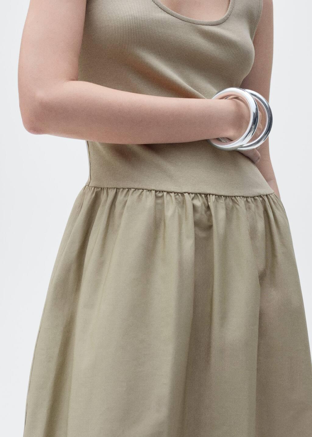 Khaki Flared Dress In Combined Fabric, , large image number 4