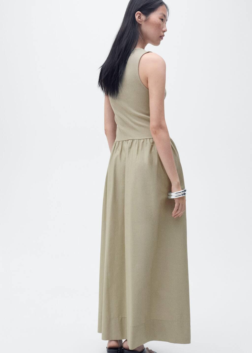 Khaki Flared Dress In Combined Fabric, , large image number 6