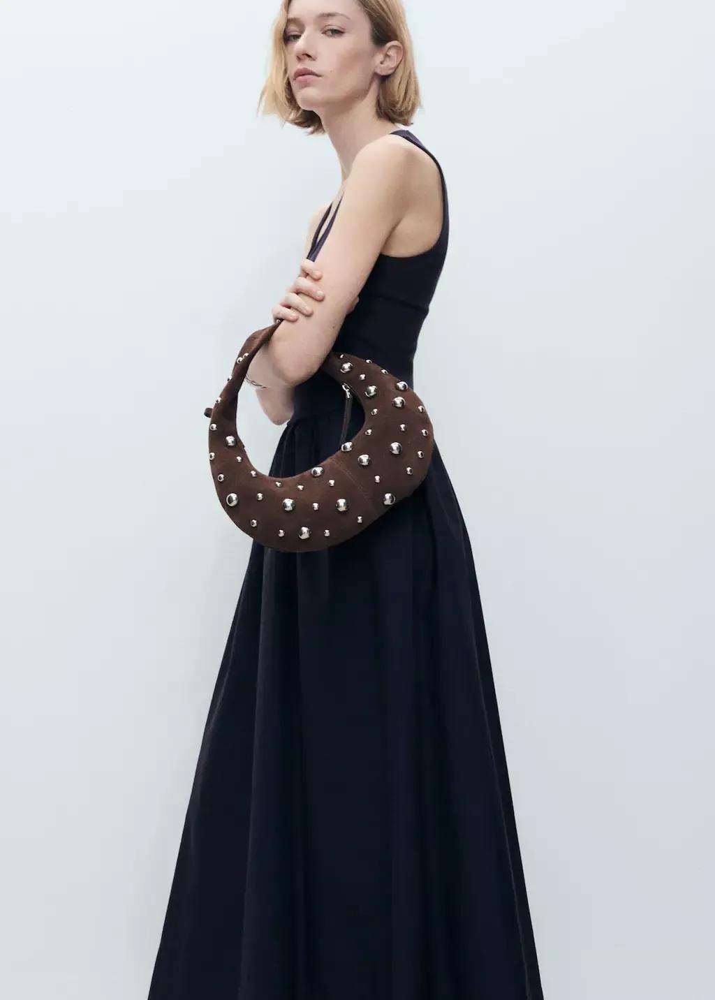 Navy Flared Dress In Combined Fabric, , large image number 0