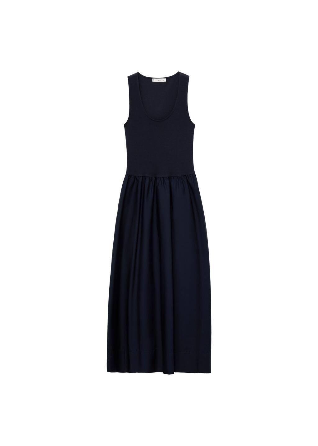 Navy Flared Dress In Combined Fabric, , large image number 3