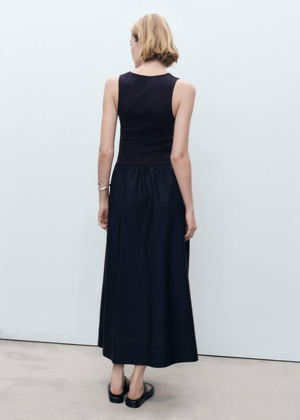 Navy Flared Dress In Combined Fabric, , large image number 4