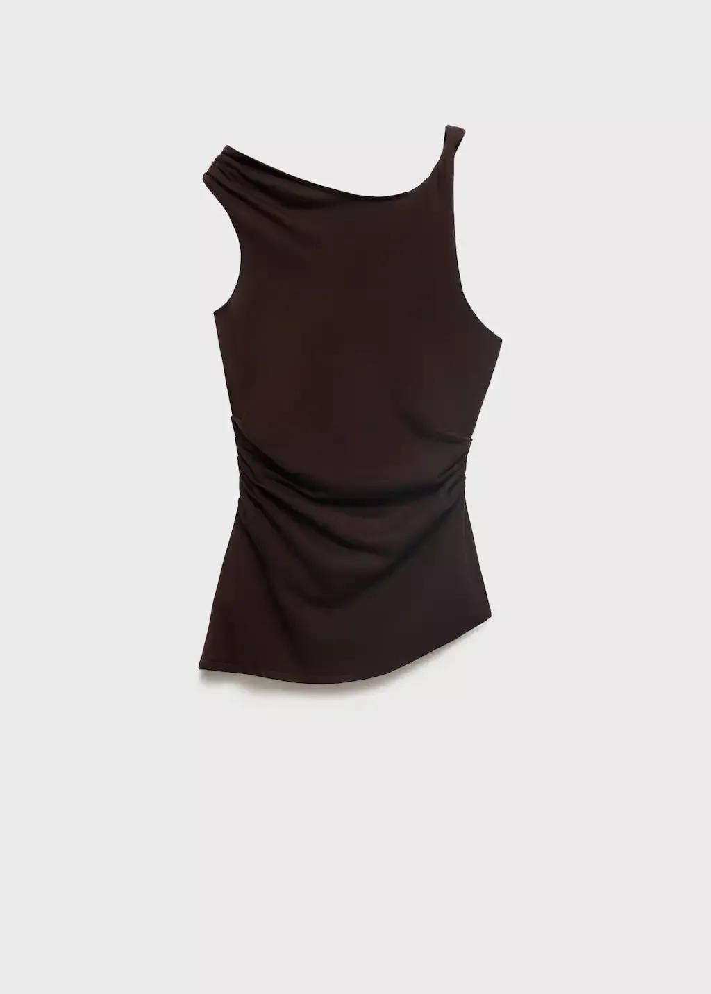 Brown Asymmetrical Fine-Knit Top, , large image number 3