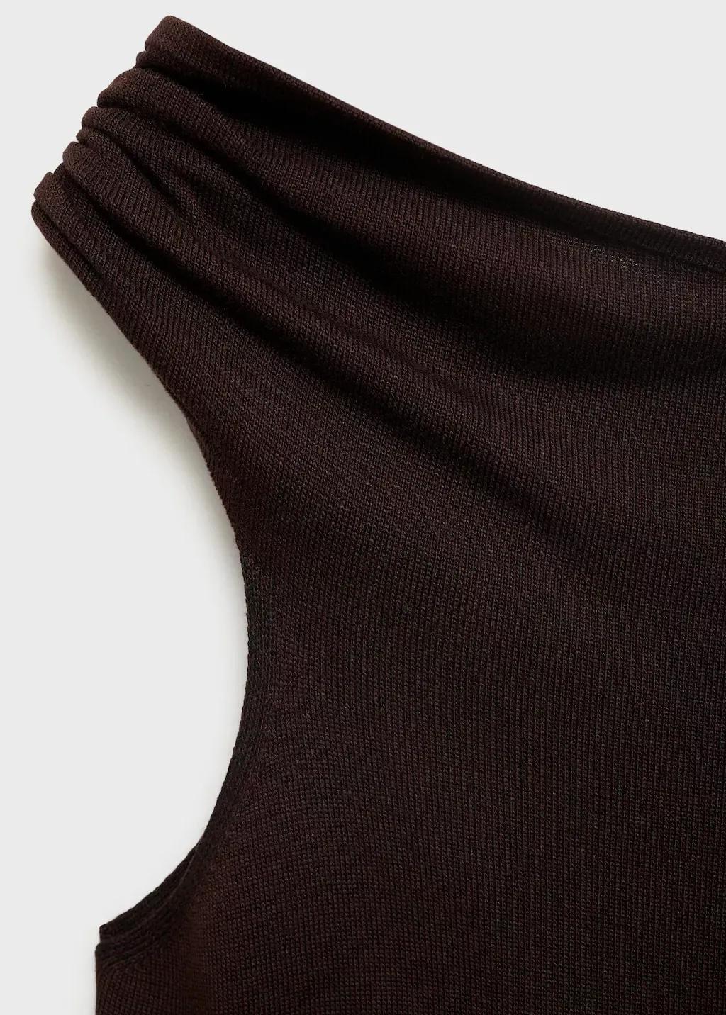 Brown Asymmetrical Fine-Knit Top, , large image number 4