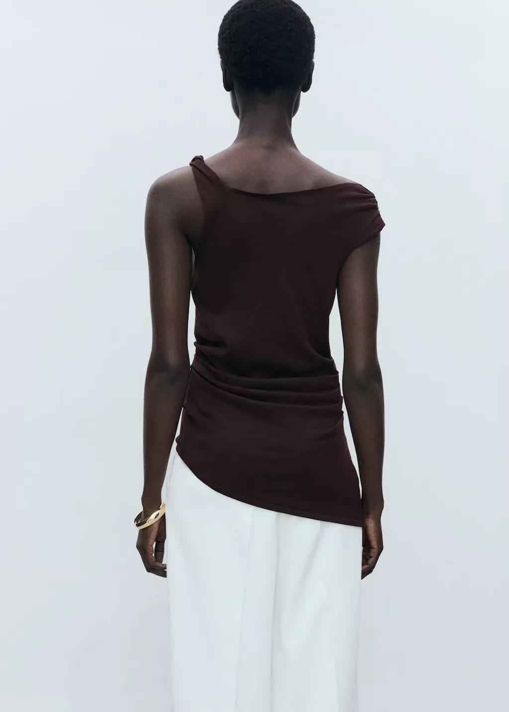 Brown Asymmetrical Fine-Knit Top, , large image number 5