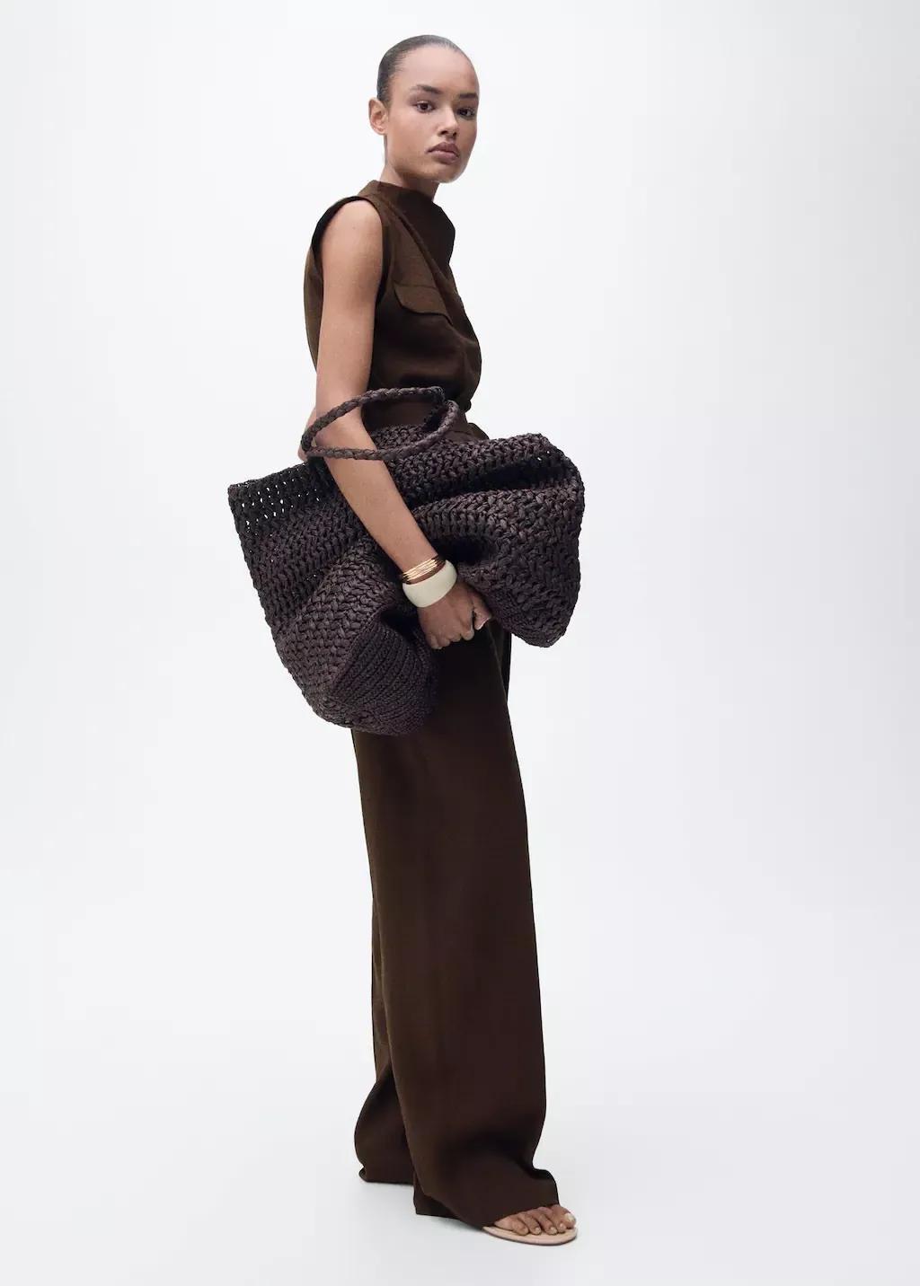 DARK BROWN Blouse with draped neck and belt, , large image number 2