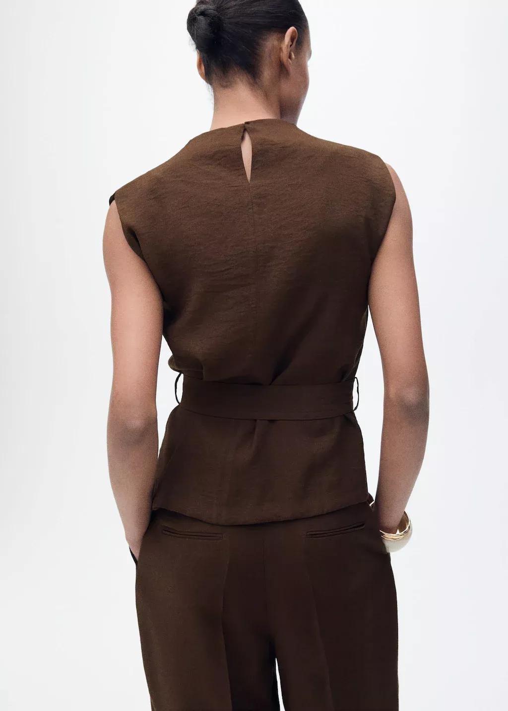 DARK BROWN Blouse with draped neck and belt, , large image number 6
