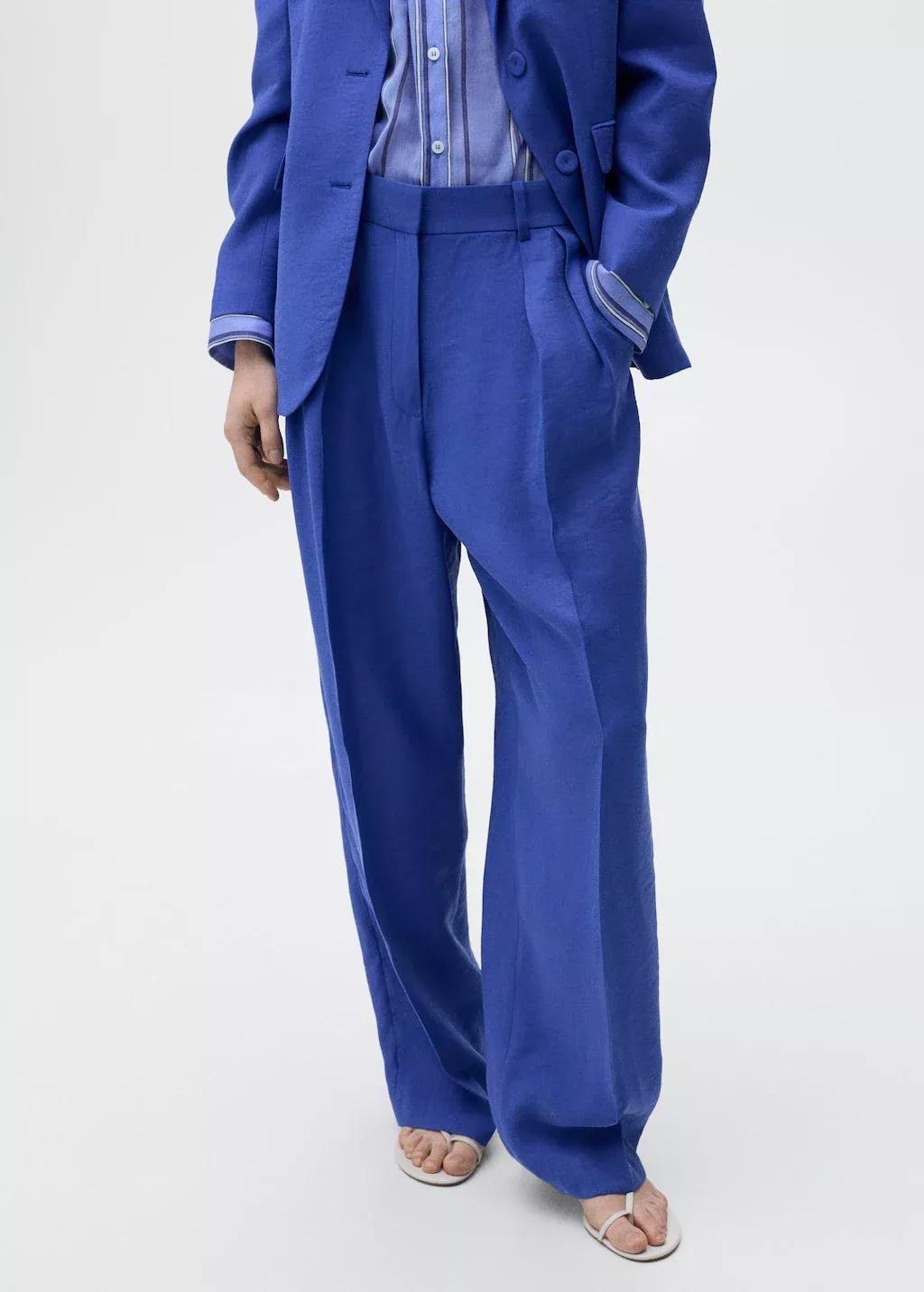 MEDIUM BLUE Pleated wideleg suit trousers, , large image number 0