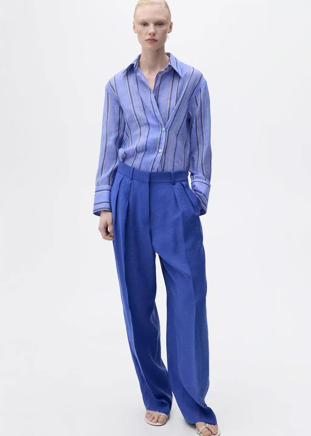 MEDIUM BLUE Pleated wideleg suit trousers, , large image number 1