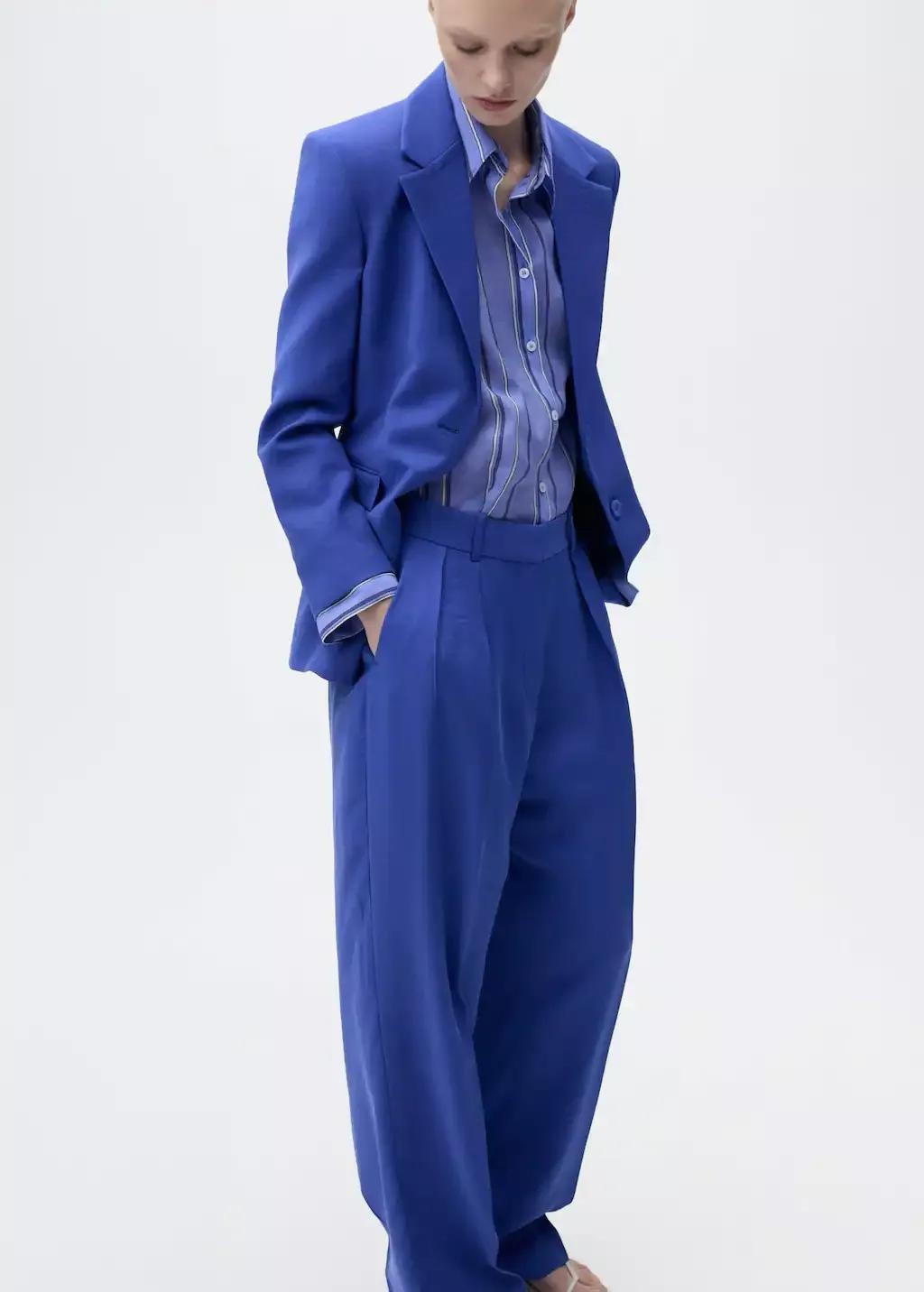 MEDIUM BLUE Pleated wideleg suit trousers, , large image number 2
