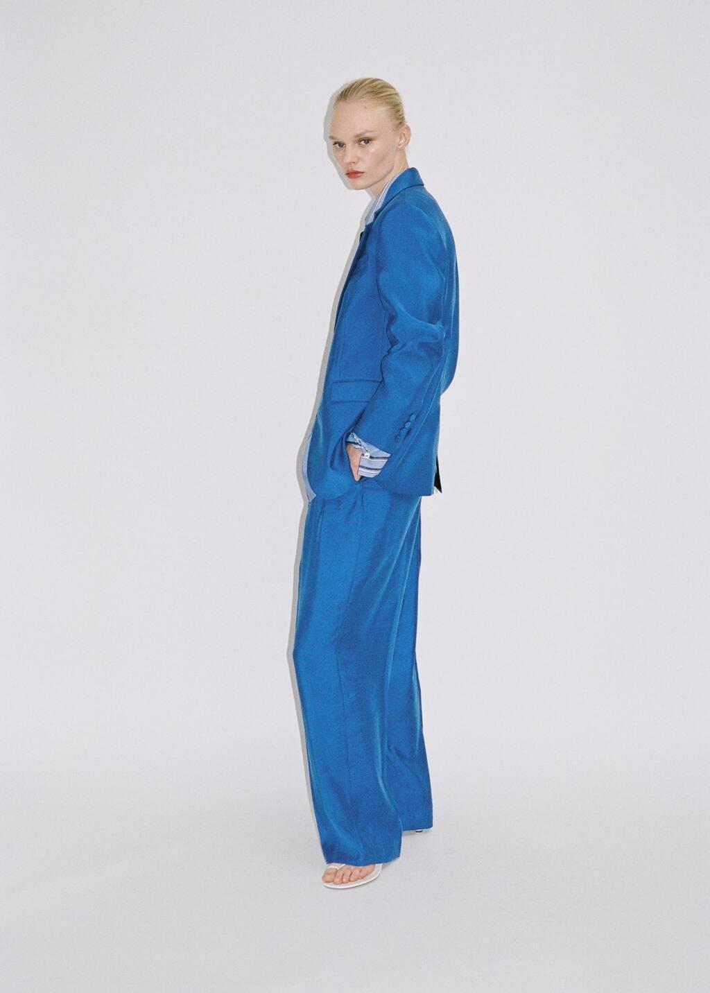 MEDIUM BLUE Pleated wideleg suit trousers, , large image number 5