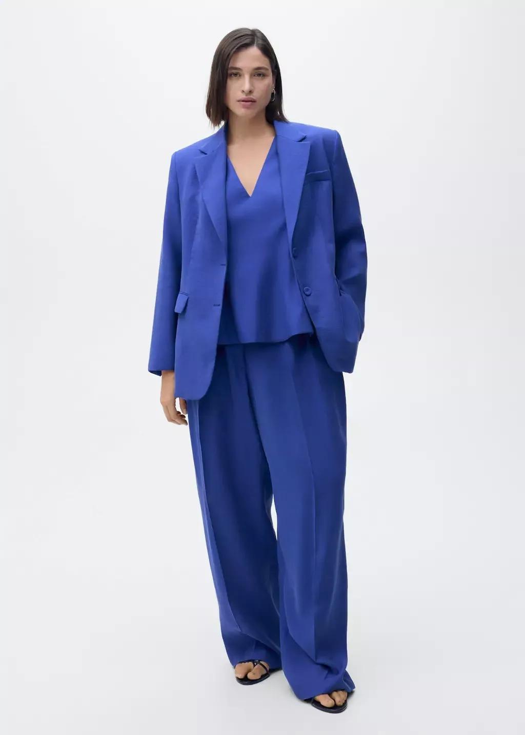 MEDIUM BLUE Pleated wideleg suit trousers, , large image number 6
