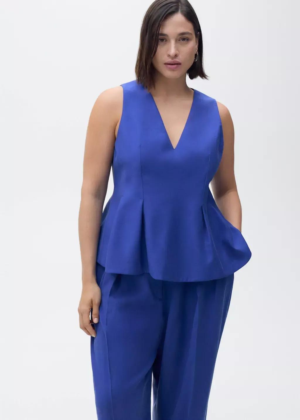 MEDIUM BLUE Pleated wideleg suit trousers, , large image number 9