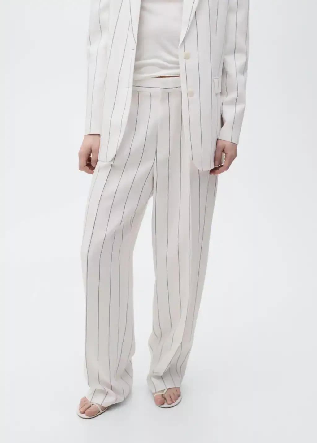 White Striped Suit Trousers, , large image number 0