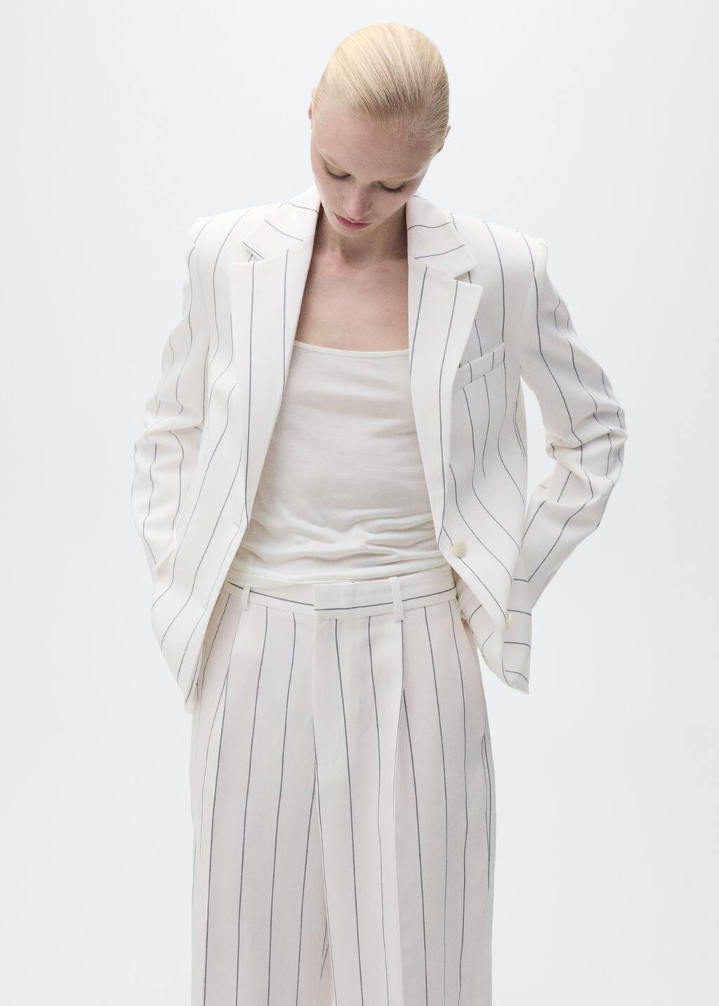 White Striped Suit Trousers, , large image number 1