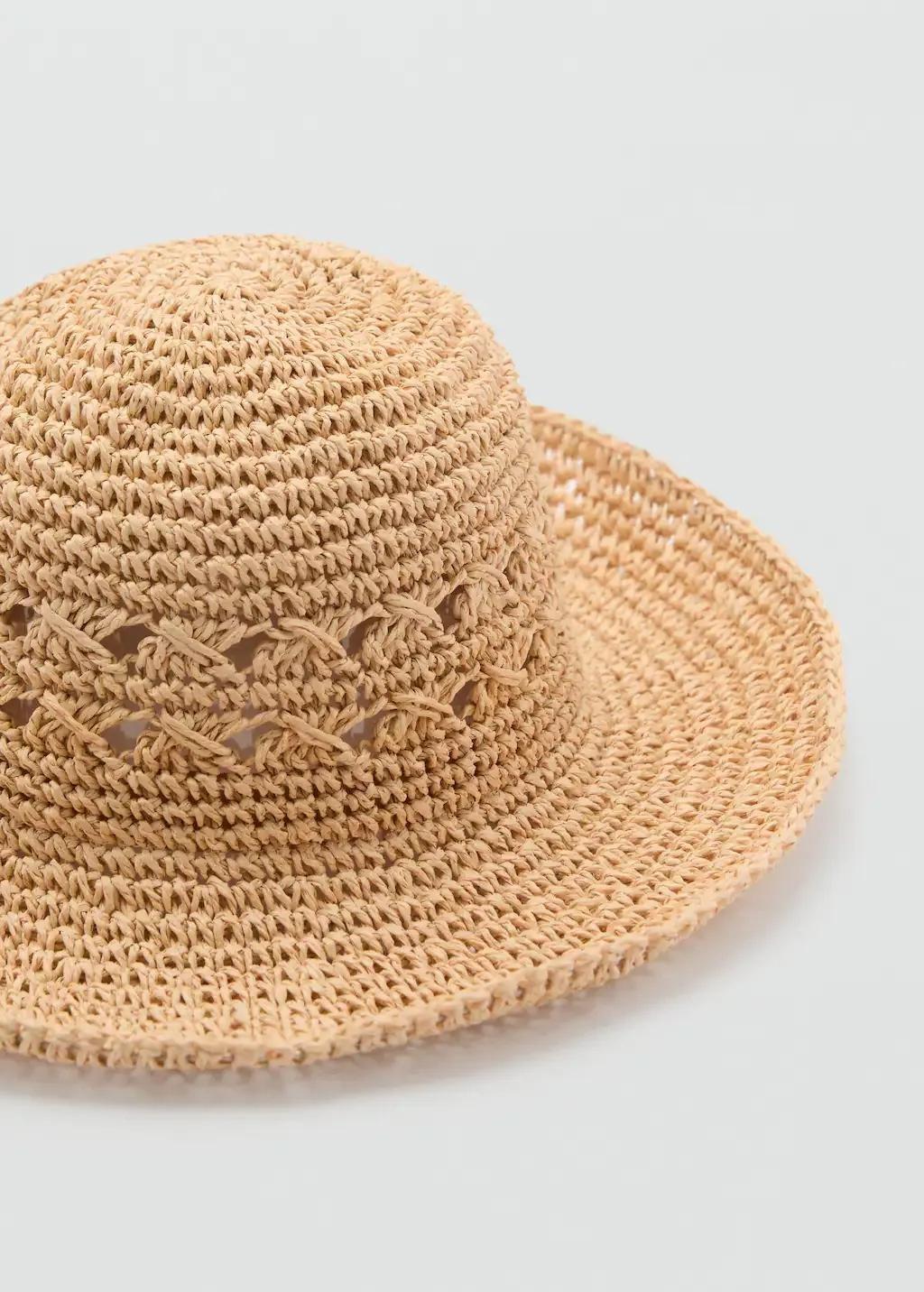 Beige Natural Fibre Hat With Openwork Details, Light Beige, large image number 0