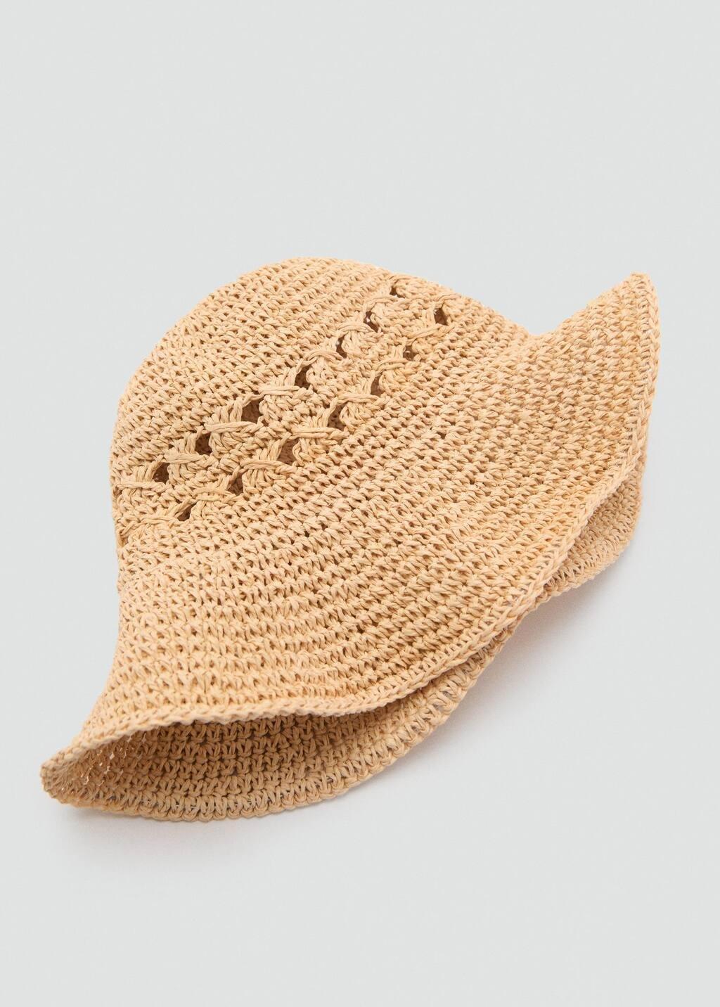 Beige Natural Fibre Hat With Openwork Details, Light Beige, large image number 1