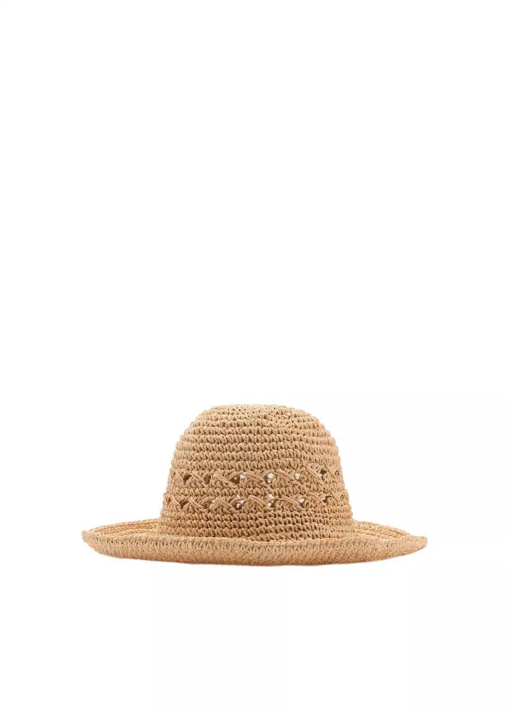Beige Natural Fibre Hat With Openwork Details, Light Beige, large image number 2