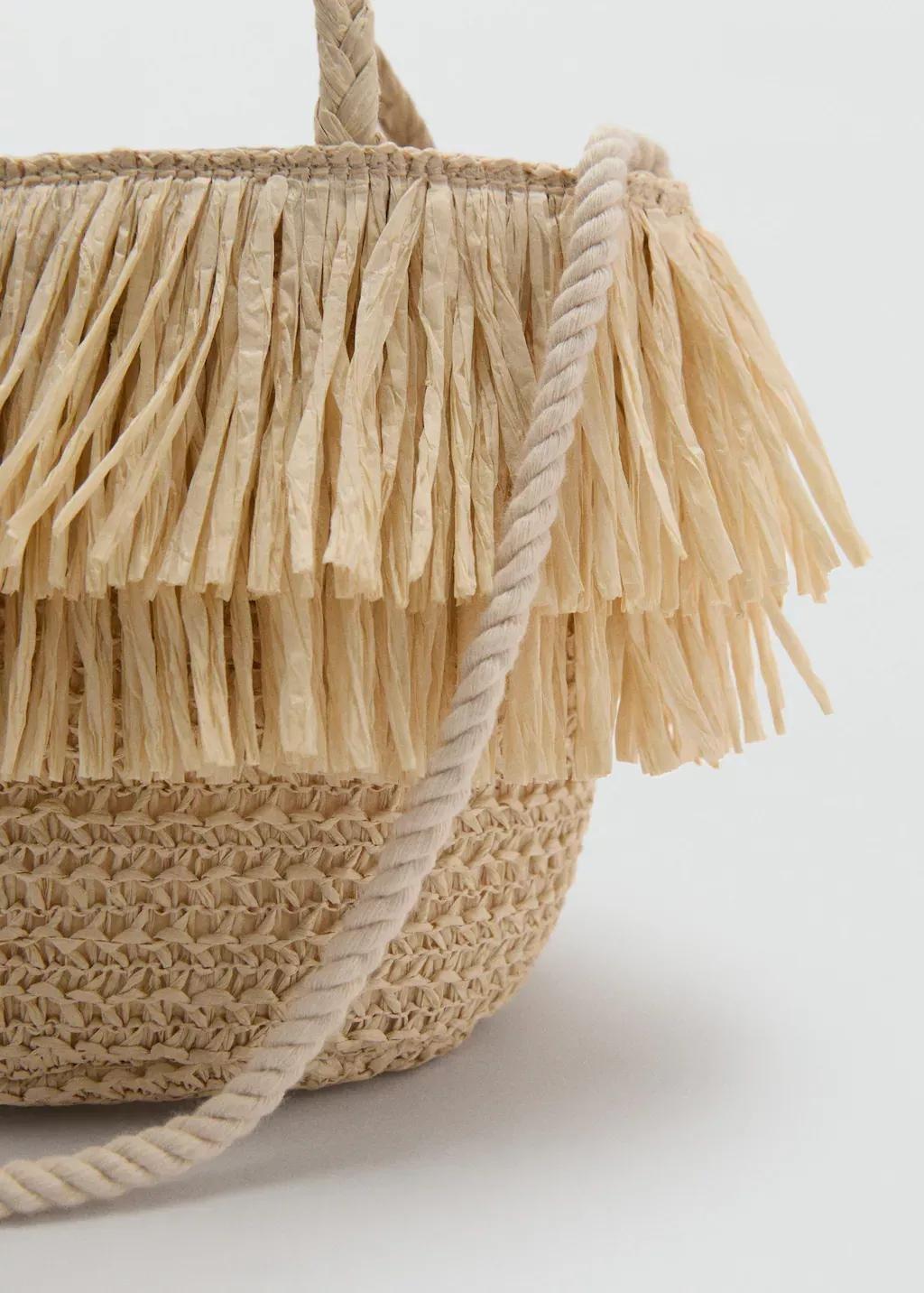Brown Lt Pastel Fringed Raffia Bag, Kids Girl, Light Pastel Brown, large image number 1