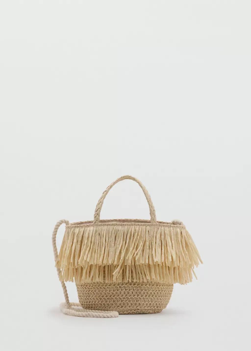 Brown Lt Pastel Fringed Raffia Bag, Kids Girl, Light Pastel Brown, large image number 3