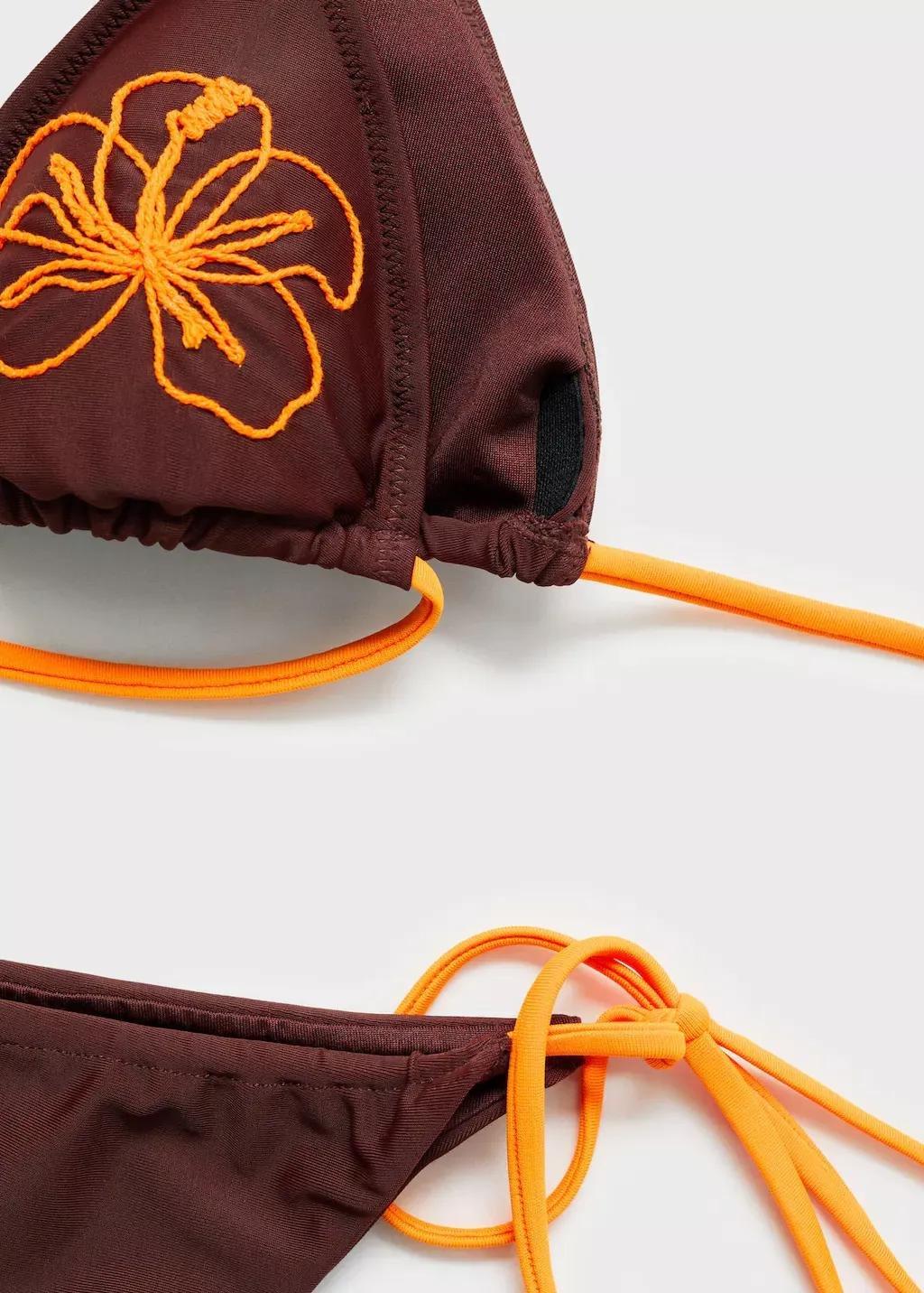 Brown Embroidered-Flower Bikini Top, , large image number 4