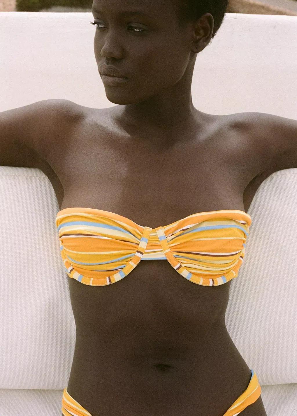 YELLOW Stripe-print hoop bikini top, , large image number 1