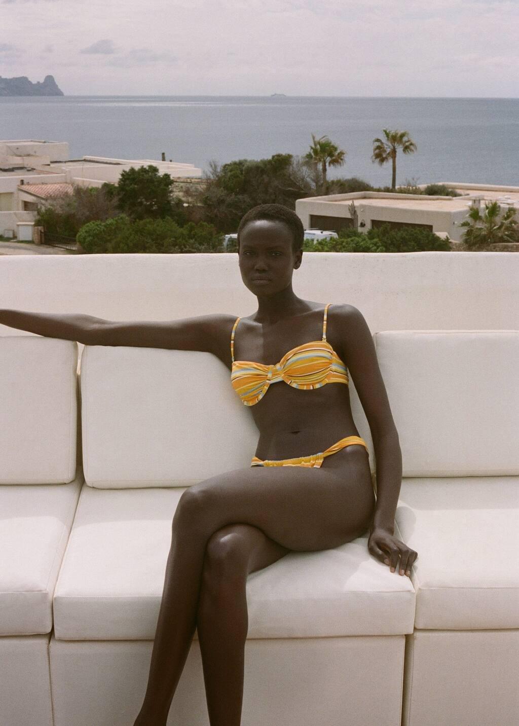 YELLOW Stripe-print hoop bikini top, , large image number 2