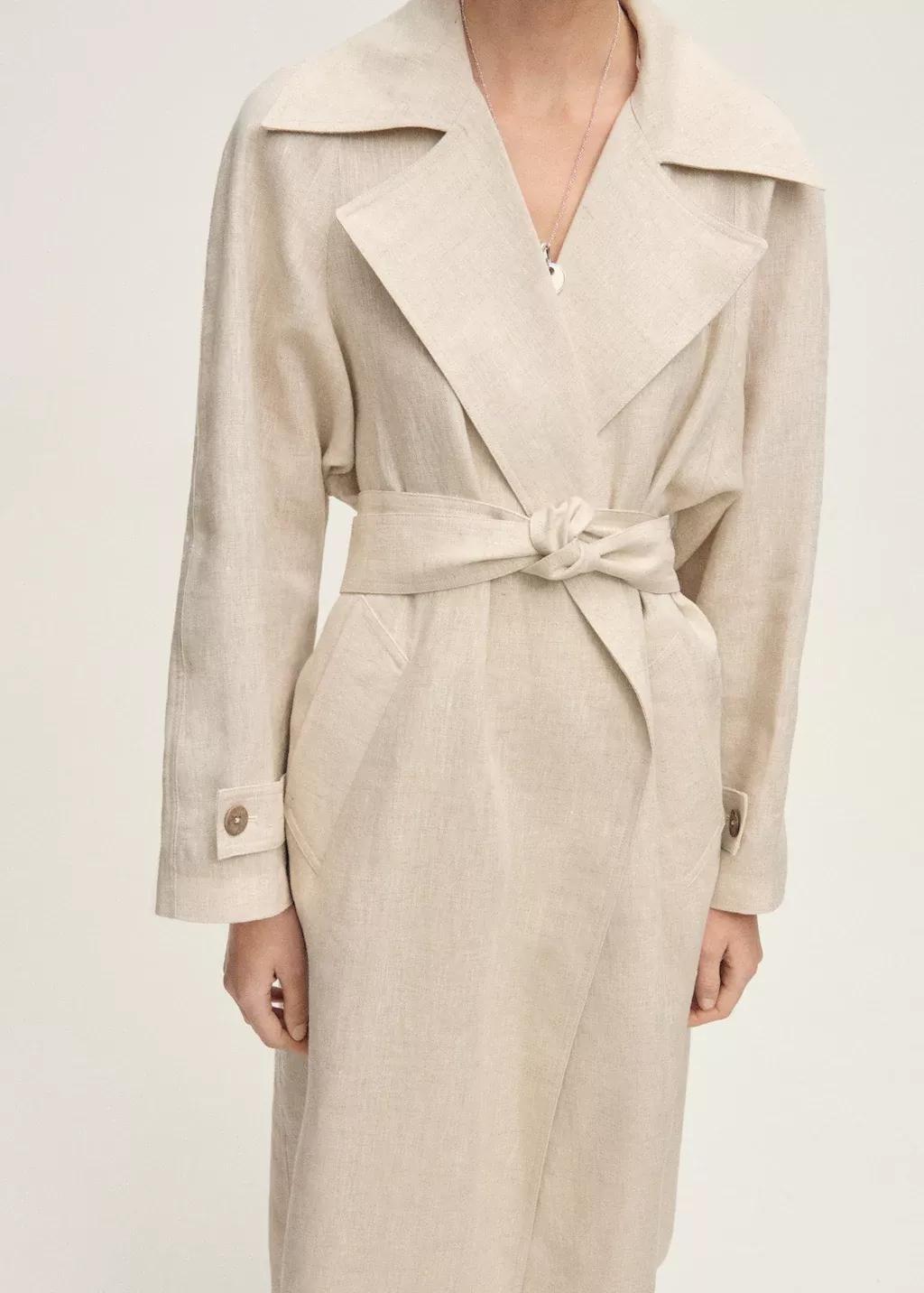 LT PASTEL GREY Linen trench coat with pronounced lapels, , large image number 0