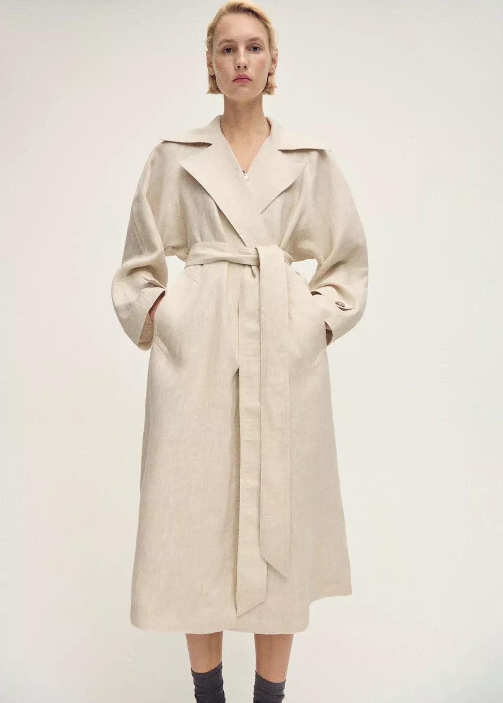 LT PASTEL GREY Linen trench coat with pronounced lapels, , large image number 2