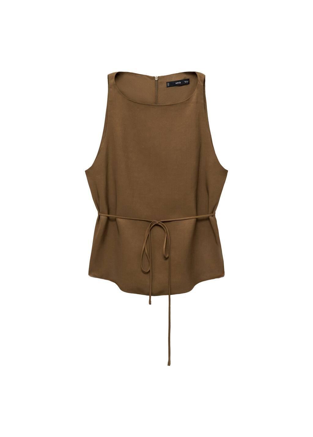 Green Linen-Blend Top With Bow, , large image number 2