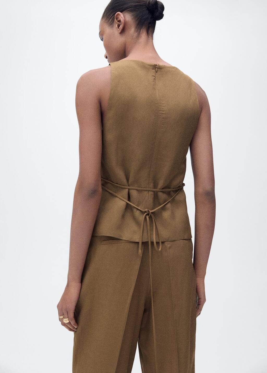 Green Linen-Blend Top With Bow, , large image number 7